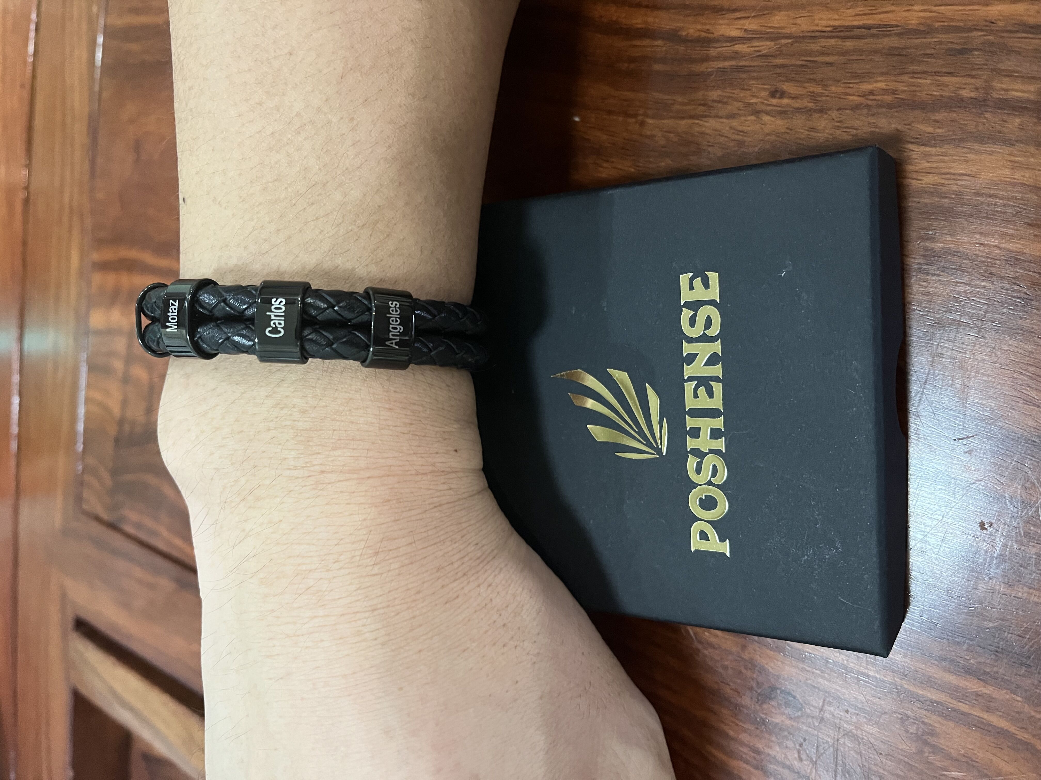 Personalized Gift Leather Bracelet with engraved black beads photo review